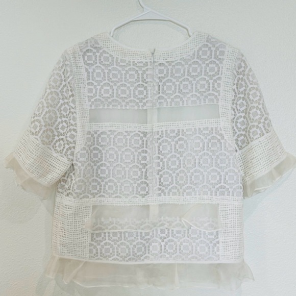 Rebecca Taylor White Short Sleeve Lace silk Tiered Top 8 Designer Brand - Picture 9 of 9